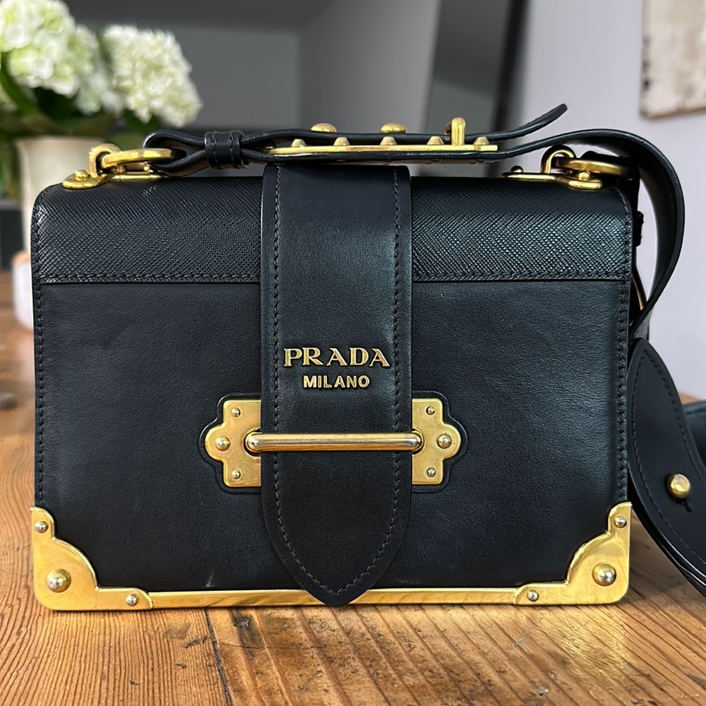 Prada Cahier Crossbody Black Calf and Saffiano